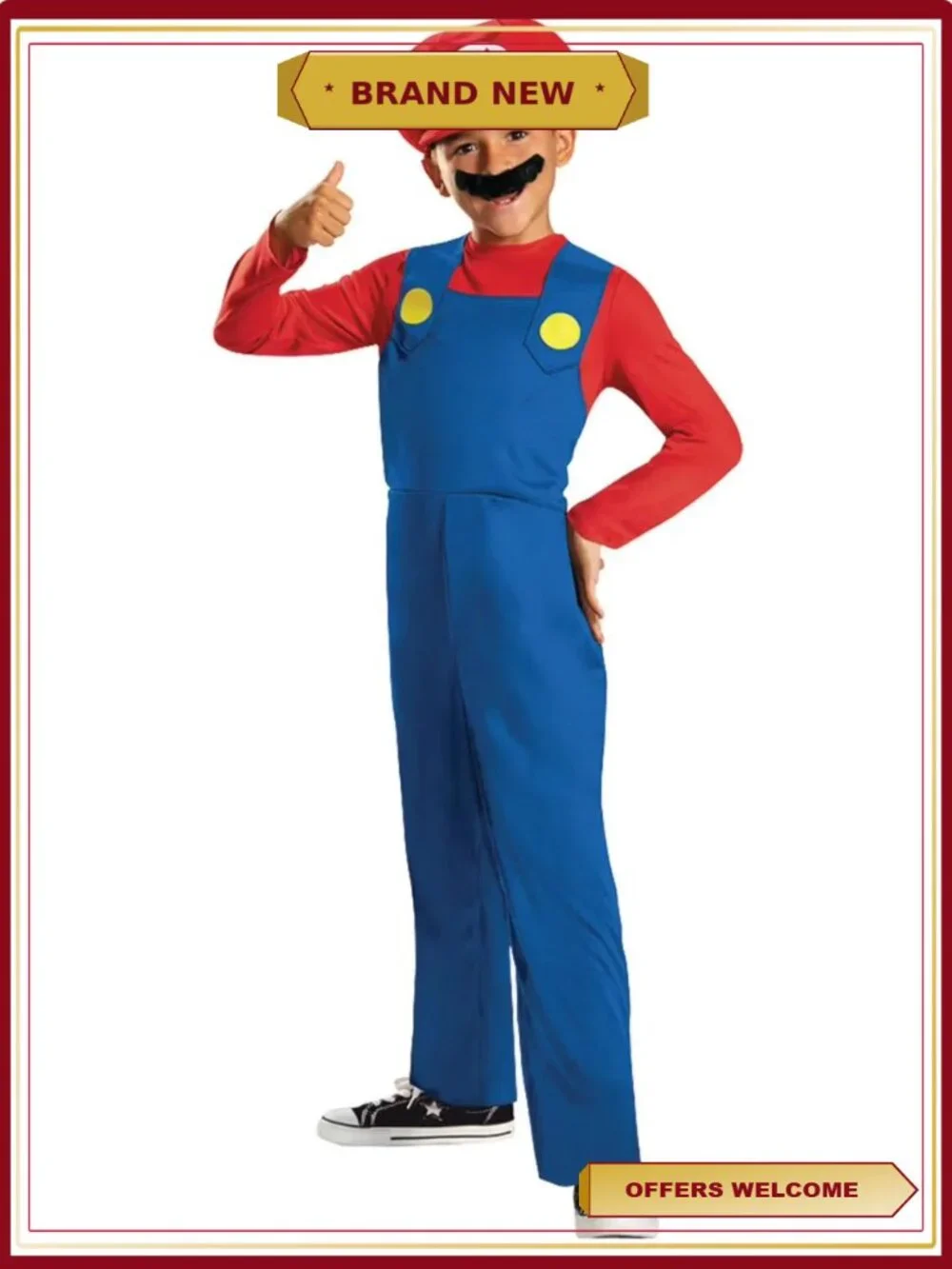 Boys Classic Mario Jumpsuit Costume Size 7-8 Halloween Dress Up